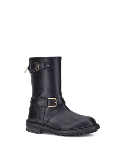 Dolce & Gabbana Black Calf Leather Bos Taurus Lace-Up Boots