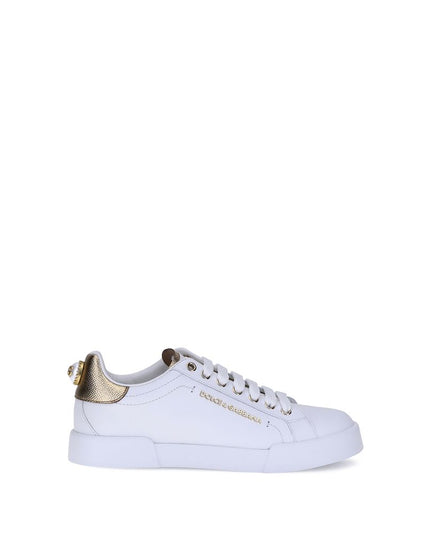 Dolce & Gabbana White Calf Leather Bos Taurus Low Top Sneakers