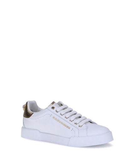 Dolce & Gabbana White Calf Leather Bos Taurus Low Top Sneakers