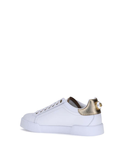 Dolce & Gabbana White Calf Leather Bos Taurus Low Top Sneakers