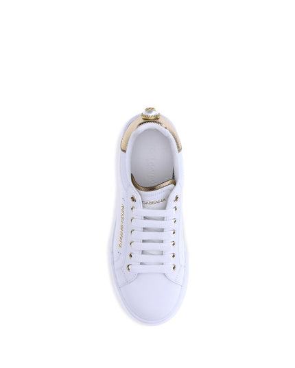 Dolce & Gabbana White Calf Leather Bos Taurus Low Top Sneakers