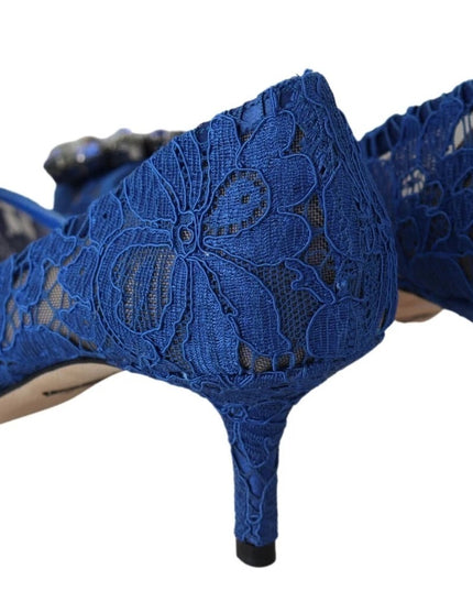 Dolce & Gabbana Blue Lace Crystal Ballet Pumps Shoes