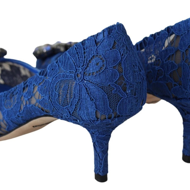 Dolce & Gabbana Blue Lace Crystal Ballet Pumps Shoes