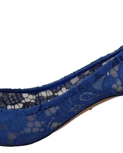 Dolce & Gabbana Blue Lace Crystal Ballet Pumps Shoes