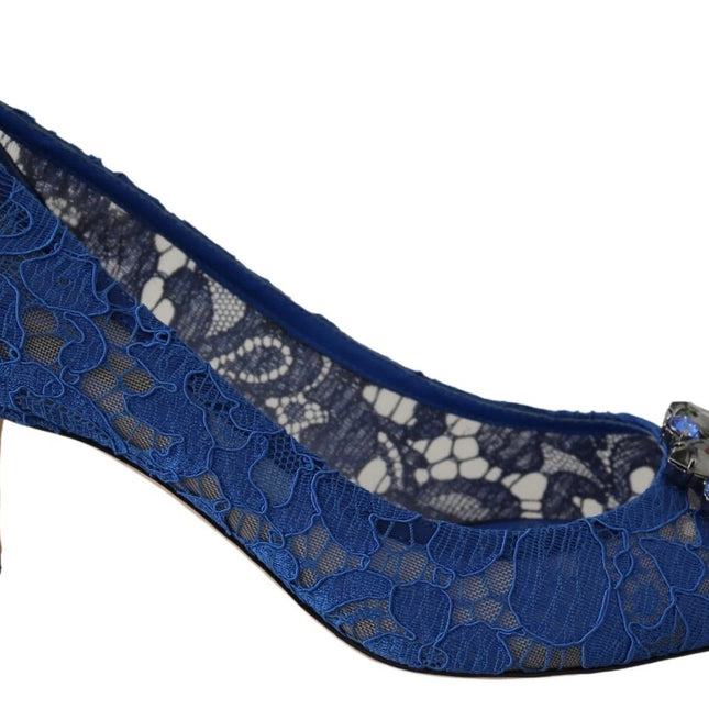 Dolce & Gabbana Blue Lace Crystal Ballet Pumps Shoes