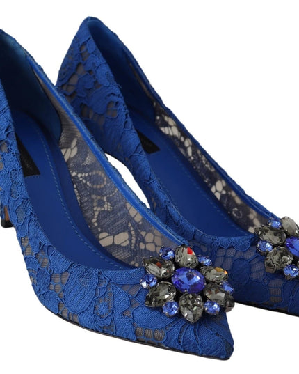 Dolce & Gabbana Blue Lace Crystal Ballet Pumps Shoes