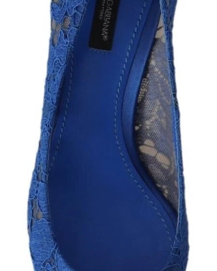Dolce & Gabbana Blue Lace Crystal Ballet Pumps Shoes