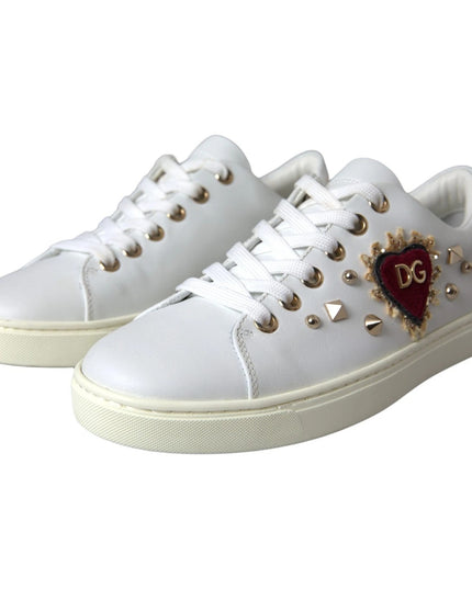 Dolce & Gabbana White Leather Gold Red Heart Sneakers Shoes