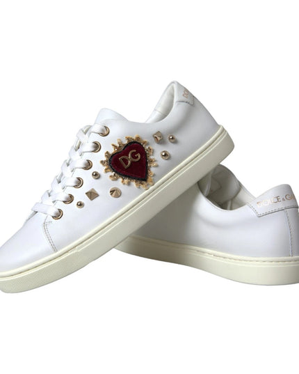 Dolce & Gabbana White Leather Gold Red Heart Sneakers Shoes