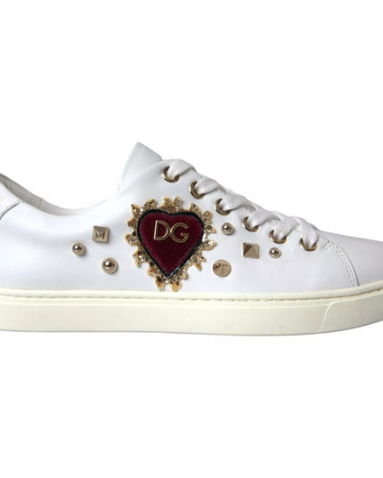 Dolce & Gabbana White Leather Gold Red Heart Sneakers Shoes