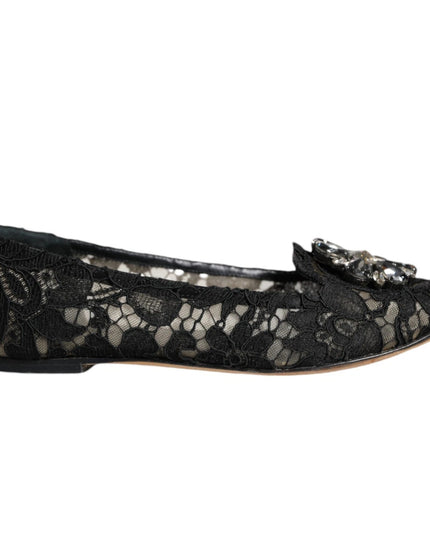Dolce & Gabbana Black Lace Crystal Ballet Flats Loafer Shoes