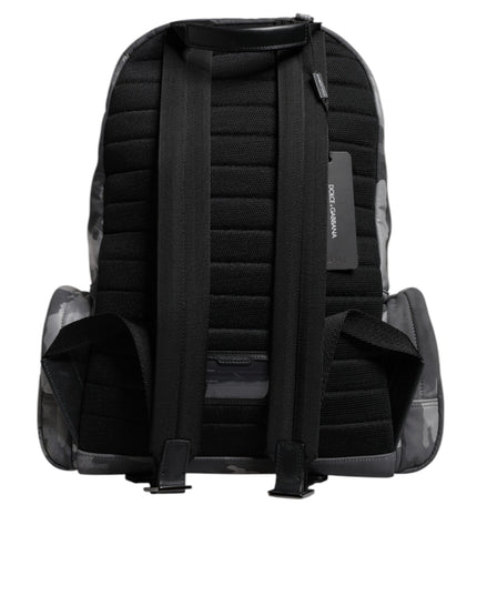 Dolce & Gabbana Gray Cotton Camouflage Logo Plaque Backpack Bag