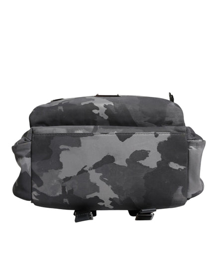 Dolce & Gabbana Gray Cotton Camouflage Logo Plaque Backpack Bag