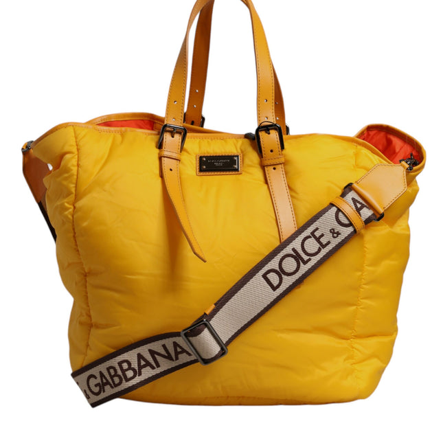 Dolce & Gabbana Yellow Orange Nylon Logo Plaque Hand Shoulder Tote Bag