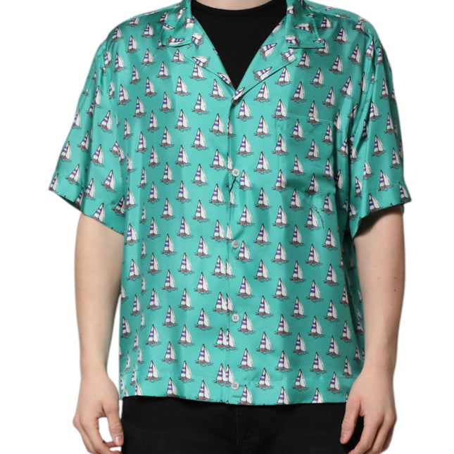 Dolce & Gabbana Green Printed Short Sleeves Casual Shirt
