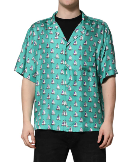 Dolce & Gabbana Green Printed Short Sleeves Casual Shirt