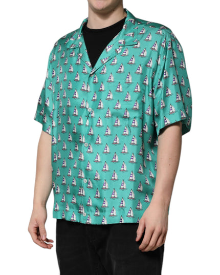 Dolce & Gabbana Green Printed Short Sleeves Casual Shirt