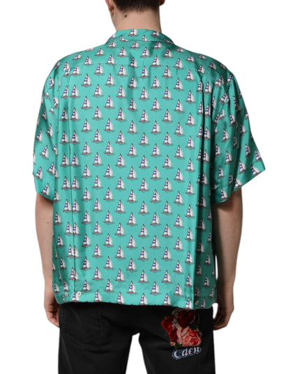 Dolce & Gabbana Green Printed Short Sleeves Casual Shirt