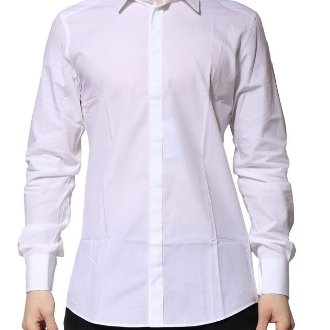 Dolce & Gabbana White Cotton Long Sleeves GOLD Formal Shirt