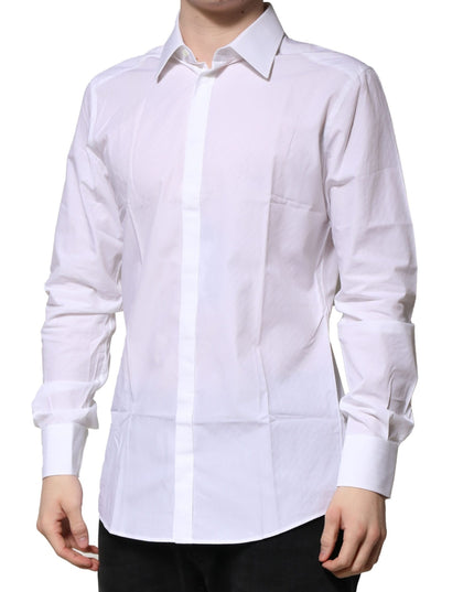 Dolce & Gabbana White Cotton Long Sleeves GOLD Formal Shirt