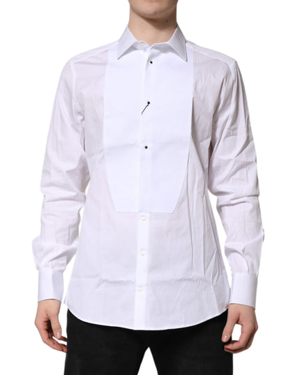 Dolce & Gabbana White Silk Bib Poplin GOLD Men Formal Shirt