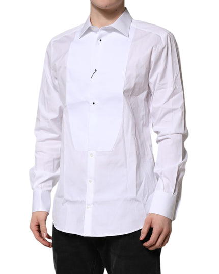 Dolce & Gabbana White Silk Bib Poplin GOLD Men Formal Shirt