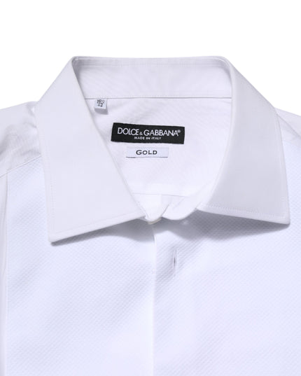 Dolce & Gabbana White Silk Bib Poplin GOLD Men Formal Shirt