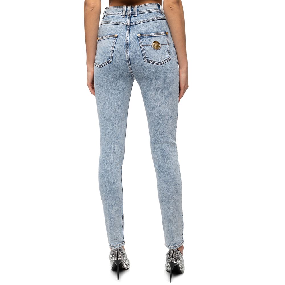 Balmain Blue Cotton Women's High-Waisted Jeans