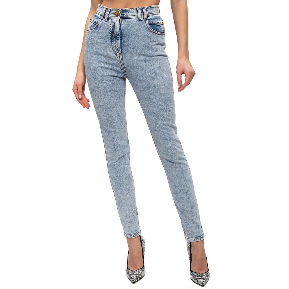 Balmain Blue Cotton Women's High-Waisted Jeans