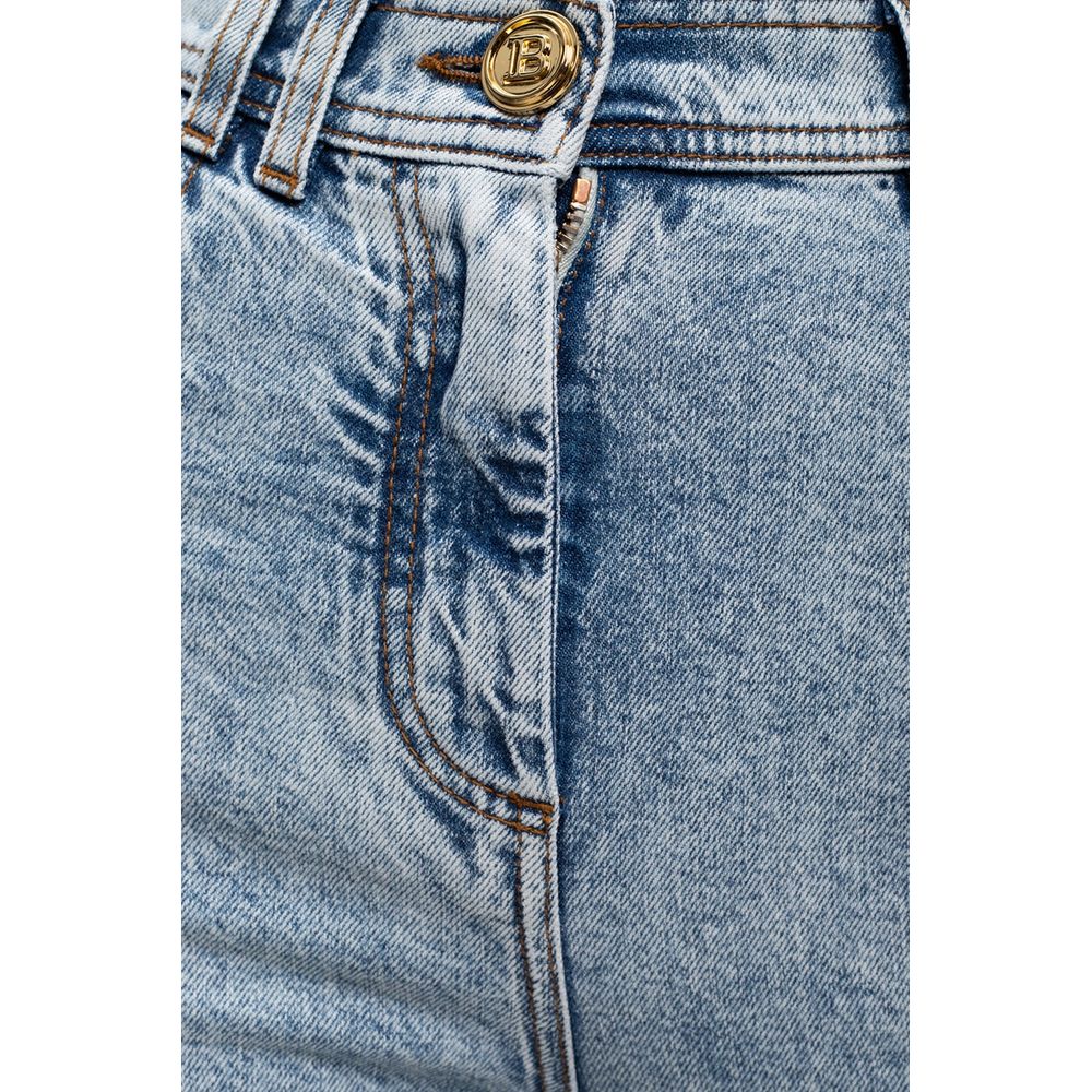 Balmain Blue Cotton Women's High-Waisted Jeans