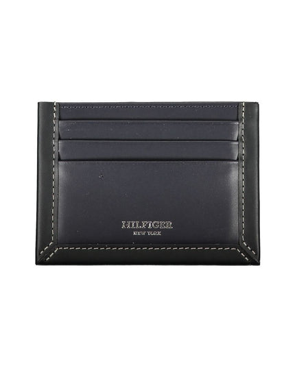 Tommy Hilfiger Sleek Blue Leather Card Holder with Contrast Detail