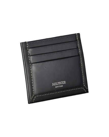 Tommy Hilfiger Sleek Blue Leather Card Holder with Contrast Detail