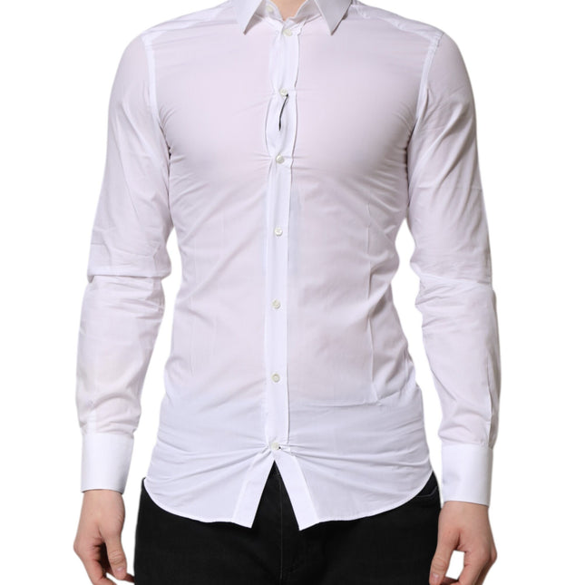 Dolce & Gabbana White GOLD Long Sleeves Dress Men Formal Shirt