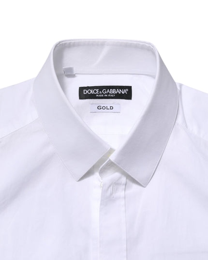 Dolce & Gabbana White GOLD Long Sleeves Dress Men Formal Shirt