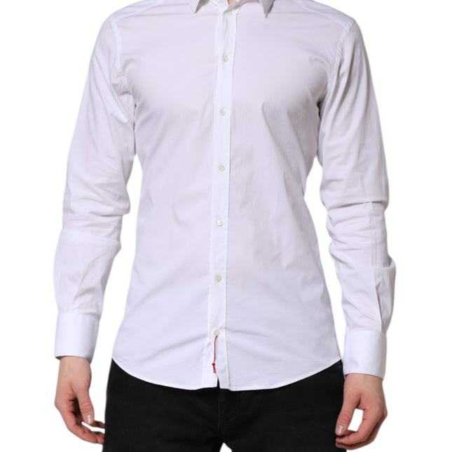 Dolce & Gabbana White GOLD Cotton Dress Formal Shirt