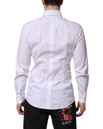 Dolce & Gabbana White GOLD Cotton Dress Formal Shirt