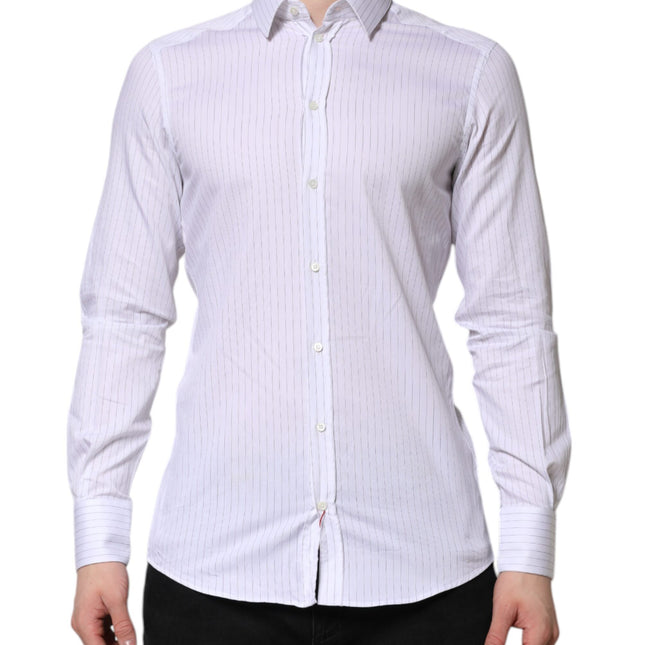 Dolce & Gabbana White Stripes Cotton Long Sleeve Formal Shirt