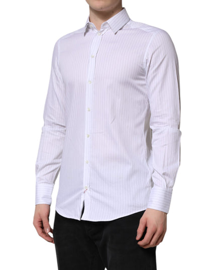 Dolce & Gabbana White Stripes Cotton Long Sleeve Formal Shirt