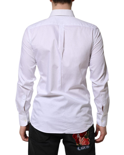 Dolce & Gabbana White Stripes Cotton Long Sleeve Formal Shirt