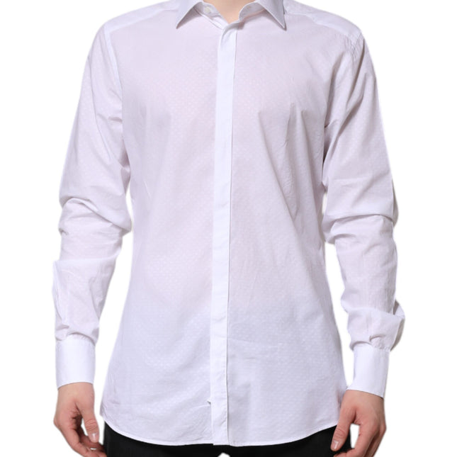 Dolce & Gabbana White GOLD Cotton Long Sleeves Formal Shirt