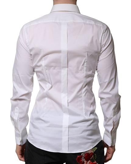 Dolce & Gabbana White Cotton Long Sleeves GOLD Formal Shirt