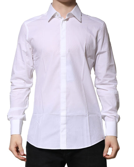 Dolce & Gabbana White GOLD Cotton Long Sleeves Men Formal Shirt