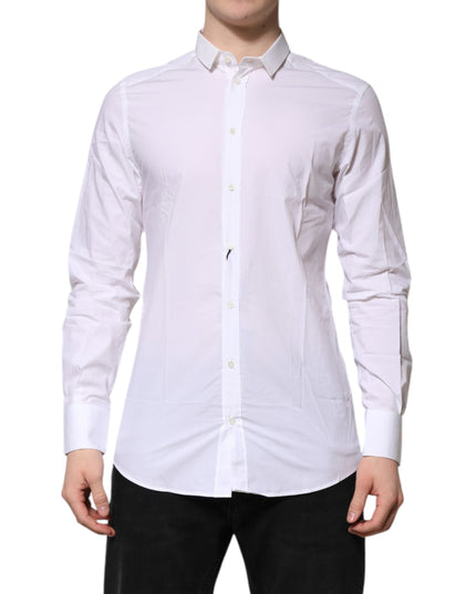 Dolce & Gabbana White GOLD Cotton Long Sleeves Men Formal Shirt