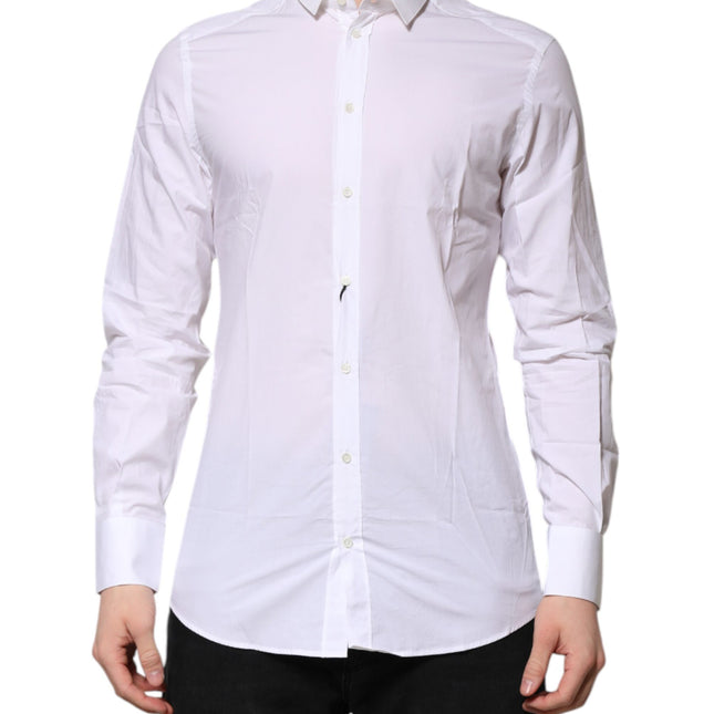 Dolce & Gabbana White GOLD Cotton Long Sleeves Men Formal Shirt
