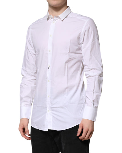 Dolce & Gabbana White GOLD Cotton Long Sleeves Men Formal Shirt