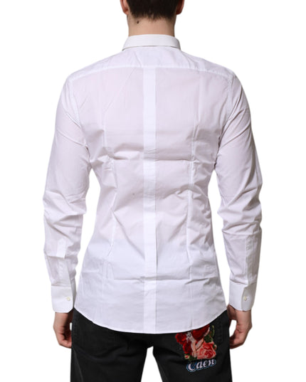 Dolce & Gabbana White GOLD Cotton Long Sleeves Men Formal Shirt