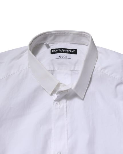 Dolce & Gabbana White GOLD Cotton Long Sleeves Men Formal Shirt
