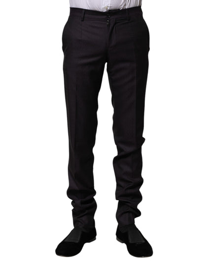 Dolce & Gabbana Black Wool Patterned Formal Pants
