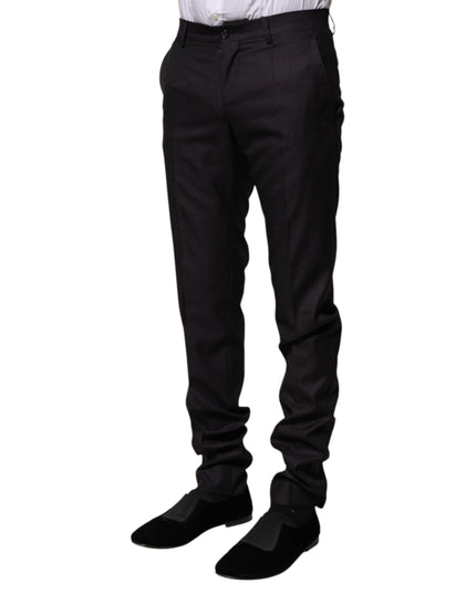 Dolce & Gabbana Black Wool Patterned Formal Pants