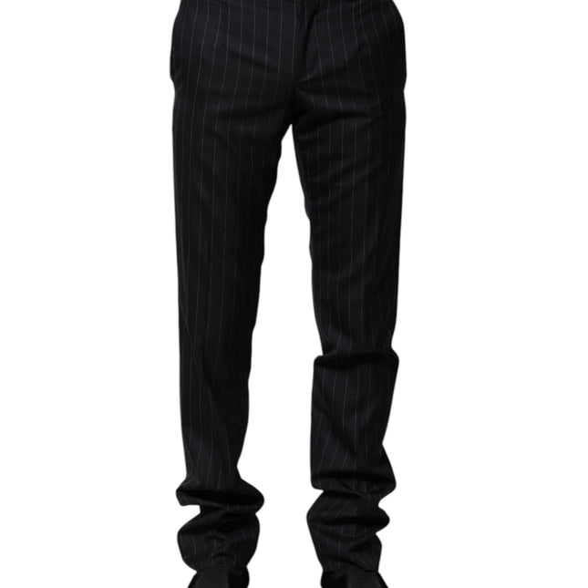 Dolce & Gabbana Black Wool Striped Formal Pants